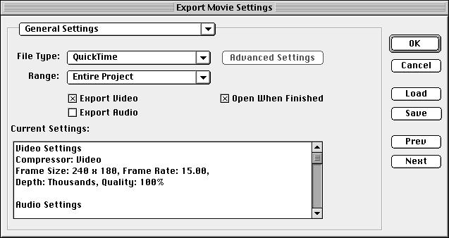 PAGE 18 OF 18 Making the movie 1 Choose File > Export > Movie. 2 In the Export Movie dialog box, click the Settings button.