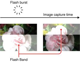 Correcting flash bands Flash banding can occur when the CMOS sensor of a camera or camcorder captures a subject that is illuminated by a flash or other momentary light source.