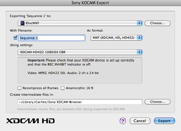 Exporting From Final Cut Pro Files edited in Final Cut Pro can be converted to the formats supported by this program (MP4 and MXF) and written back to media or folders.