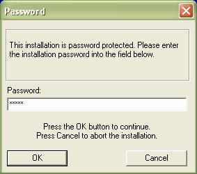 Enter the installation password in the space provided and click OK.