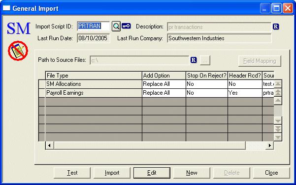 General Import The General Import dialog box allows you to create the Import Scripts that are used to import data.