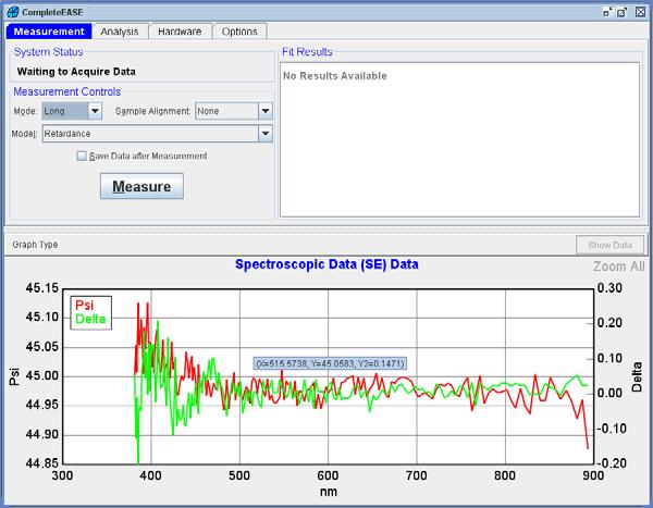 Acquiring Straight-Through SE Data Ellipsometer accuracy is verified on a known sample.