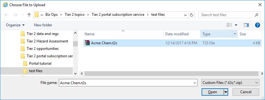 2 nd step (Upload) (cont) A window will appear allowing the user to navigate to the proper folder where the Tier2Submit t2s data file was saved during the data