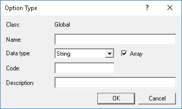 Figure 25. Predefined Options and Values 6 Click Add. The Option Type window is displayed. Figure 26.