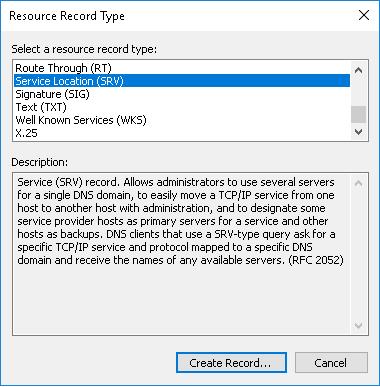 Figure 32. Resource Record Type a To create Wyse Management Suite server record, enter the following details and click OK.