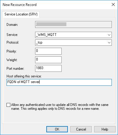 Figure 34. _WMS_MQTT service 6 Go to DNS > DNS Server Host Name > Forward Lookup Zones > Domain and right-click the domain.