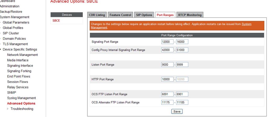 The following steps reallocate the port ranges used by the Avaya SBCE so the range required by AT&T can be used. 1.