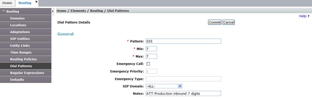 5.8. Dial Patterns In this section, Dial Patterns are administered matching the following calls: Inbound PSTN calls via the IPFR-EF service to the Main Communication Manager (Section 5.8.1).