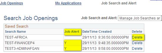 22 b. You will come to the manage job searches and Alerts page.