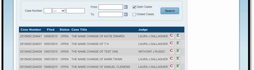 My Cases Tab Your approved filings display on the My Cases screen.
