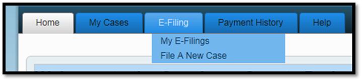 Figure 13: My Cases Tab E Filing Tab Under the E Filing tab, you can view your e filings or submit a new case filing.