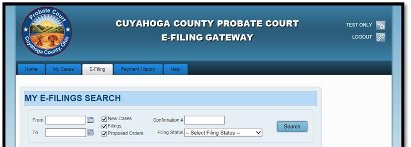Select My E Filings to view a list of all the e filings on your account.