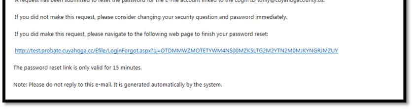 Figure 51: Sample Email with Password Reset Link In your email, click the password reset link to access the Password Help screen and enter your