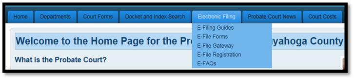 ELECTRONIC FILING tab located at the top of the screen.