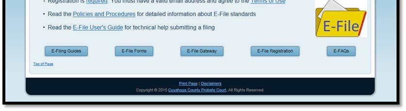 Figure 6: E File Home Page Registration You must first register before using the Probate Court E File System.