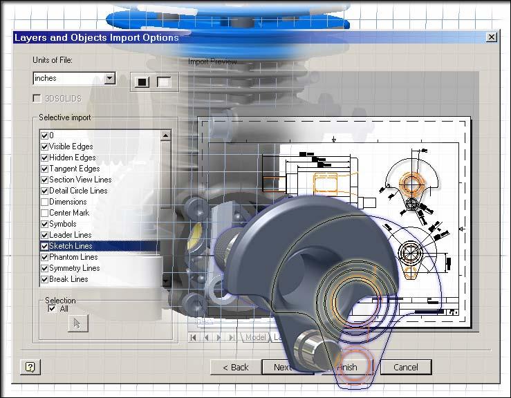 The enhanced Autodesk Inventor DWG Import/Export wizard runs automatically when you open a DWG file. Removing dialog box prompts saves you time and makes using existing DWG data more efficient.