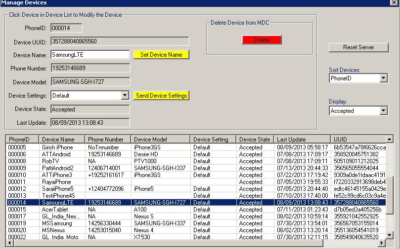 Manage Devices option gives the flexibility to manage the NetTest supporting devices (with MDC app installed) connected to MDC server.