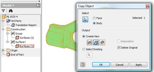 Create a new Workplane through the center of the part by clicking on the