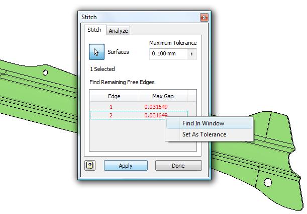 Make the other surface in the CE visible again and Unstitch, run the Quality Check and then try to