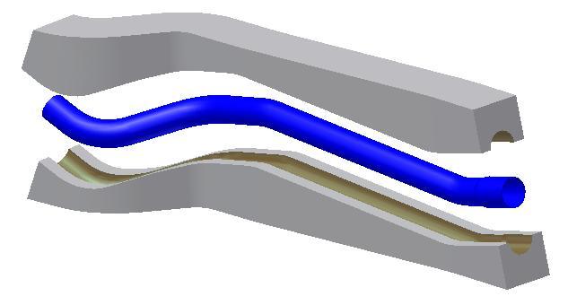 Once the toolbody is created it is used to create both sides of a mold with a complex split line.