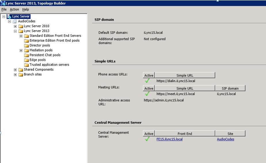 Configuration Note 3. Configuring Lync Server 2013 3. Enter a name for the Topology file, and then click Save.