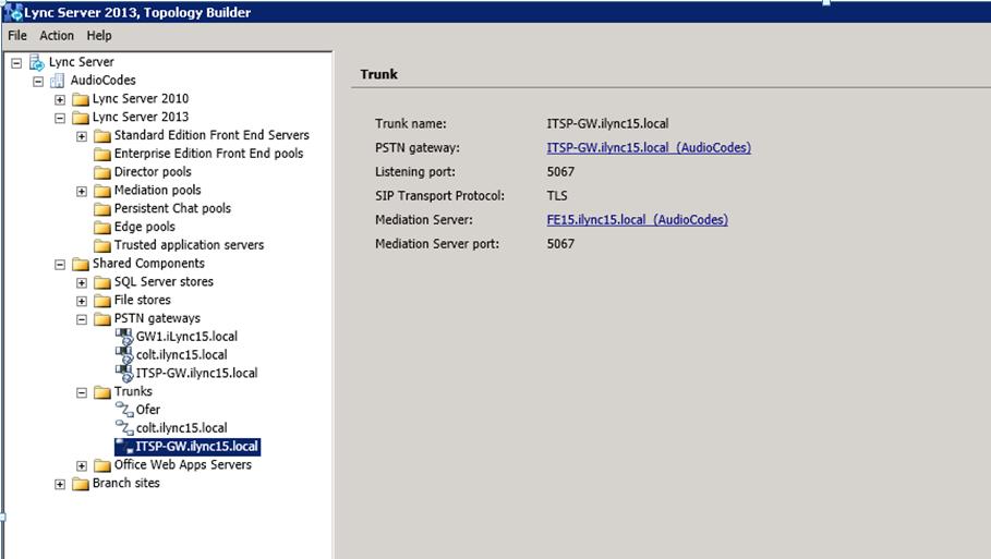 Microsoft Lync & BluIP SIP Trunk The E-SBC is added as a PSTN gateway, and a trunk is created as shown