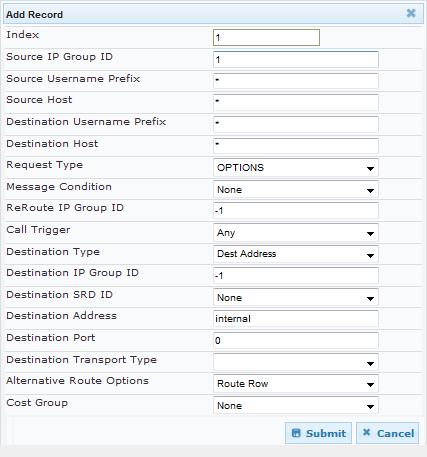 Microsoft Lync & BluIP SIP Trunk 3. Add a rule to terminate SIP OPTIONS messages received from the LAN: a. Click Add. b.