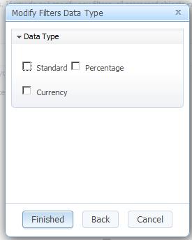 Data Type: Allows you to filter by percentage, currency, or standard data