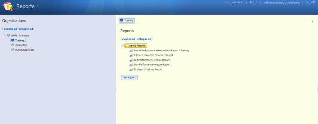The Reports Section This section is where you can create/view reports in the application. You can also return to this section at any time by clicking on the section.
