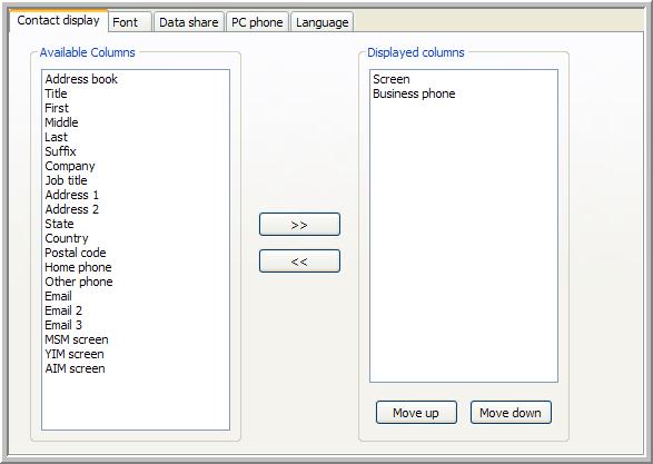 Figure 2-2 Contact Display Preferences Tab To display a column: 1 Select the column you want to display for your contacts in the Available Columns list on the left (you can select more than one at a