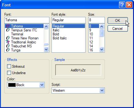 The text pane below the Application Font button displays a sample of the application text.