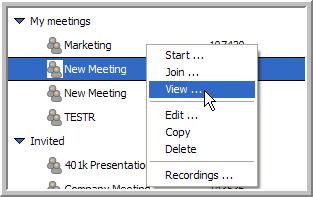 Figure 3-4 Meeting Right-Click Menu The Meeting Information window appears.