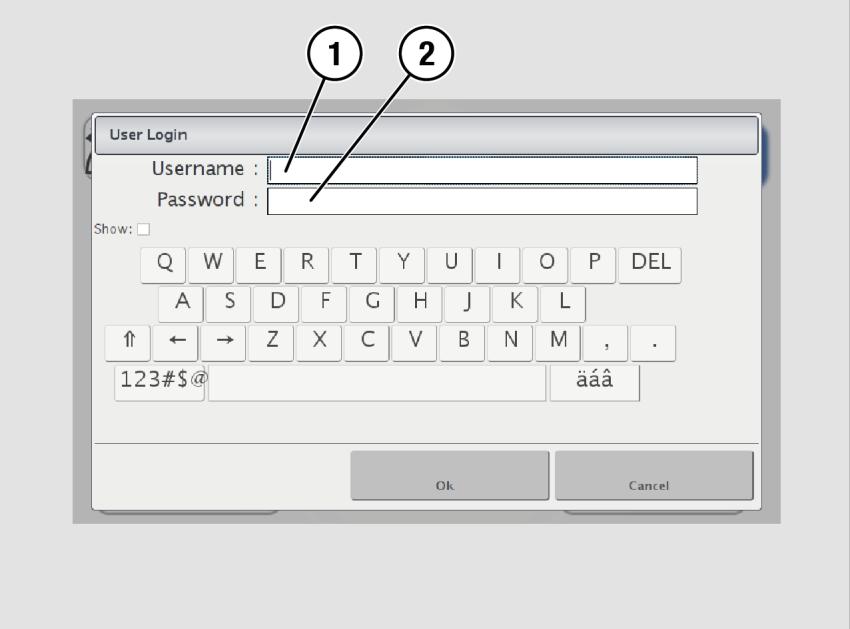 The login window appears. In the login window, enter the login credentials. To enter the credentials, tap with your finger on the corresponding input field.