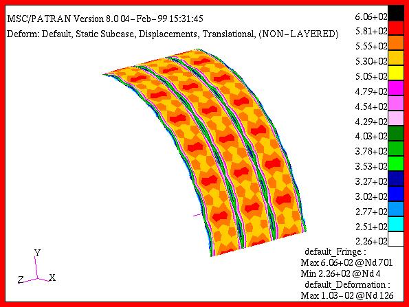 Supp. Exercise 3 Stiffened Plate With Pressure Loading The stress plot is provided below.