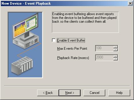 10 Descriptions of the parameters are as follows: Enable Event Buffer: When checked, this option allows event reports from the remote DNP device to be buffered and played back for OPC client