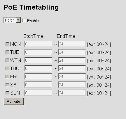 3.4.2 PoE Timetabling Powered devices usually do not need to be running 24 hours a day, 7days a week.