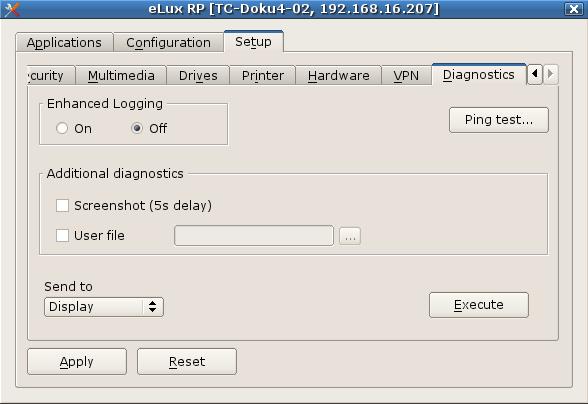 5.12. Diagnostics tab The following diagnostic options are provided: Enhanced logging to retrieve configuration and log files to a greater extent Additional