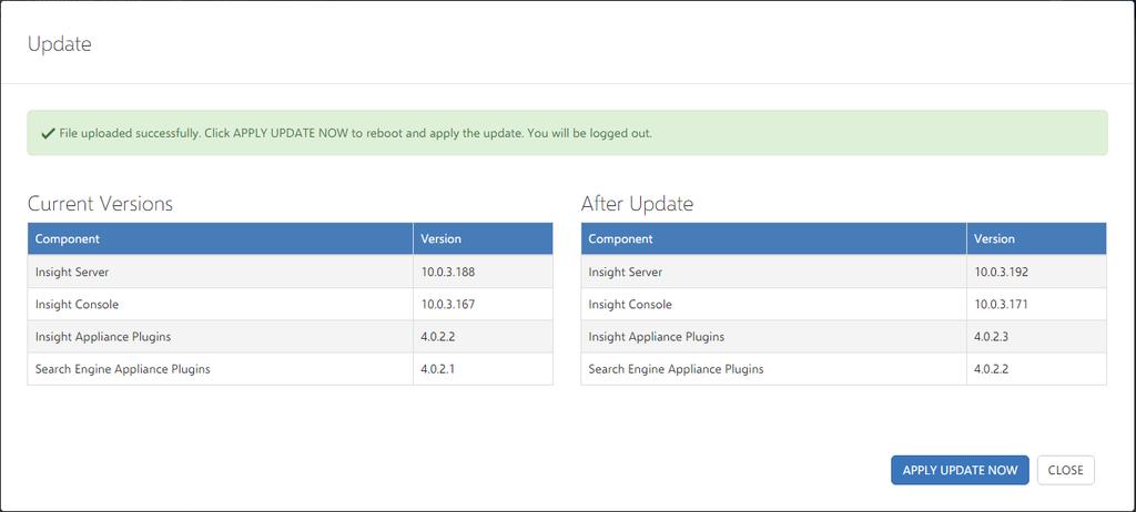 AppSense v10.0 - Evaluation Quick Start Guide Appliance Updates 1. Access the patches you downloaded from AppSense Support. 2. Unzip the BIN file. 3. In the Insight web UI, click Settings > Update. 4.