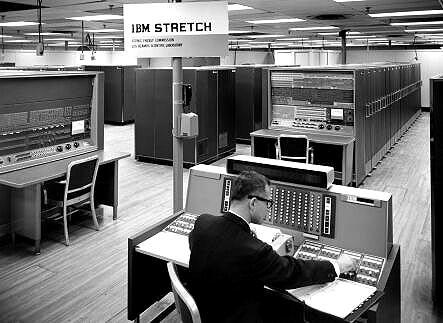 IBM 7030 The IBM 7030 system was announced in 1960. The IBM 7030 system used magnetic core for main memory, and magnetic disks for secondary storage.
