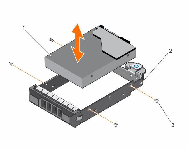 4. Keep the Phillips #2 screwdriver ready. Steps 1. Remove the screws from the side of the cabled hard drive carrier. 2. Remove the hard drive from the hard drive carrier. Figure 21.