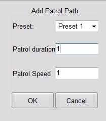 Configure patrol parameters, including the preset No., duration of staying for one preset and speed of patrol.