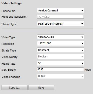 6.2 Configuring Video Settings Steps: 1. Click Remote Configuration > Camera Settings >Video Settings to enter the Video Settings interface. Figure 6. 7 Video Settings 2.