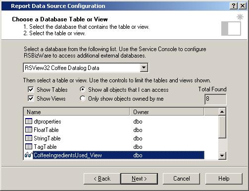 Advanced Reporting Topics Chapter 6 Step 3: Select a Database Table or View The Choose a Database Table or View page (shown below) allows you to specify the database table or view to which the report