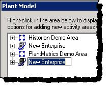 Collecting FactoryTalk Historian Classic Data Chapter 3 The Plant Model dialog box appears. 2. Right-click in the area under the plant model tree, and then click New Root Enterprise.