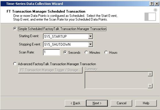 Chapter 3 Collecting FactoryTalk Historian Classic Data Transaction Manager Unscheduled Transaction dialog box will display.
