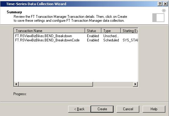 Chapter 3 Collecting FactoryTalk Historian Classic Data Step 6: Create Transactions The Summary dialog box gives you a chance to review the transactions that will be created. 1.