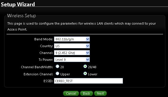 4) Wireless Setup If you are not sure which setting to choose, Please then the default setting to best WiFi smart channel judgment for auto channel, and adjust the output power to level9