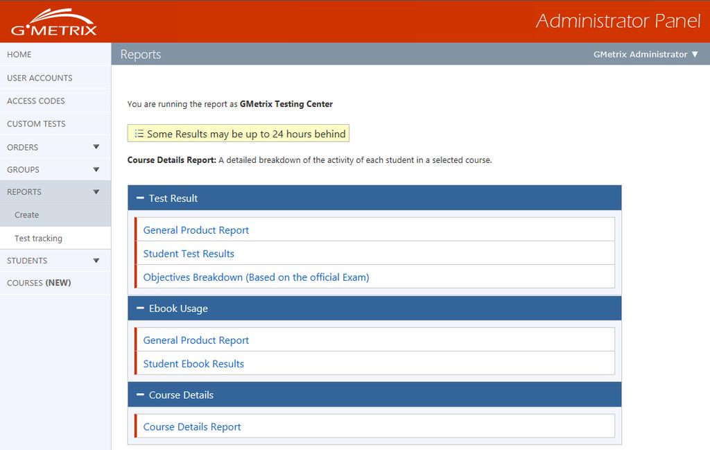 CREATING REPORTS You can generate a number of comprehensive reports about your students usage statistics and testing results.
