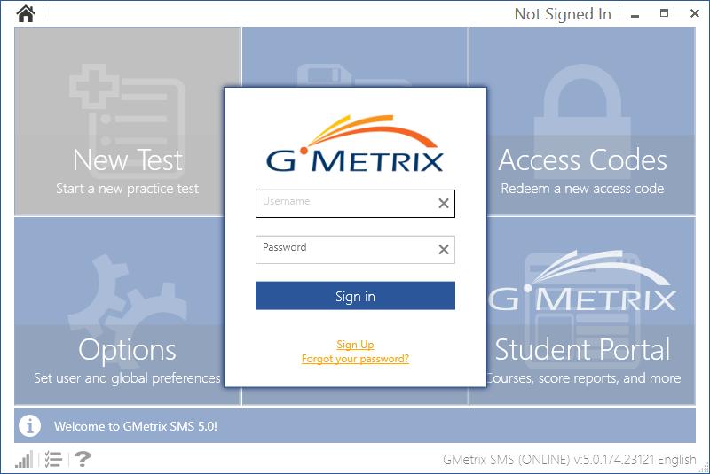 GMETRIX SMS SMS HOME PAGE LOGGING IN To log into GMetrix SMS, you must have a valid GMetrix account. You can use the same account you created at www.gmetrix.