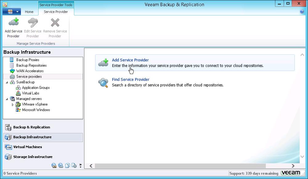 Connecting to Service Providers The procedure of SP adding is performed by the user on user s Veeam backup server.